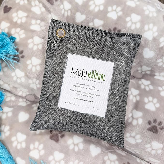 Moso Natural Air Purifying Bag 500g | Premium Bamboo Charcoal Odor Absorber for Home, Bedroom, Kitchen, Basement | Unscented Pet Odor Eliminator | Large Room Charcoal Deodorizer Bag Covers 250sqft