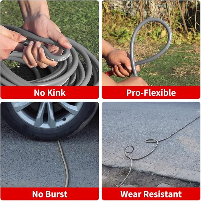 Pressure Washer Hose 200FT, 4200PSI 1/4 Inch Kink Resistant Power Washer Extension Hose, Flexible Heavy Duty Replacement Hose, Compatible with M22 14mm Fittings, High Tensile Wire Braid