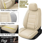 Chezope Leather Seat Covers, Beige Car Seat Covers Front Pair, Breathable Car Seat Protectors, Wear-Resistant Car Accessories, Universal Fit for Most Cars,SUVs Truck (Beige-Stripes, Front Pair)