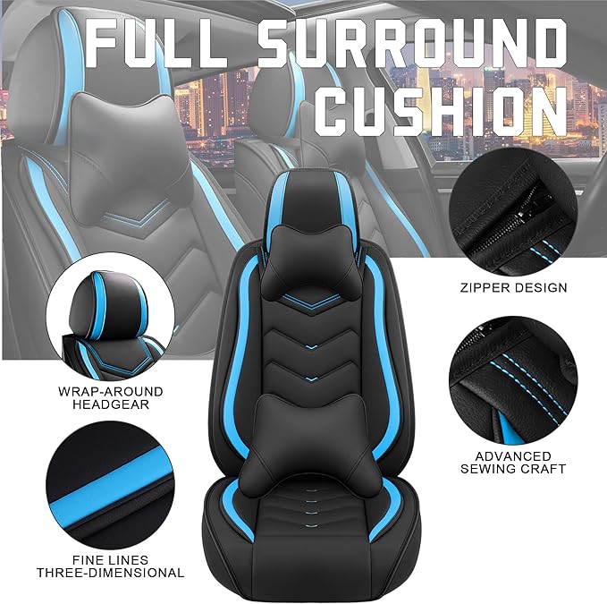 CTDS Car Seat Covers for Mazda CX-5 CX-3 CX-7 CX-9 CX-50 CX-30 CX-70 CX-90 2007-2026, Stylish Sport Seat Cover, Premium Nappa Leather Car Seat Cover.(Luxury 5 Seats/Black Blue)