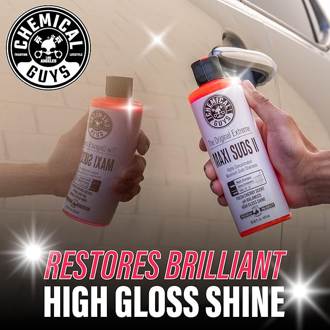 Chemical Guys CWS_101_16W Car Wash Starter Bundle - Maxi-Suds II Foaming Car Wash Soap, 16 oz, Cherry Scent + Green Chenille Wash Mitt (2 Items) Works on Cars, Trucks, SUVs, RVs & More