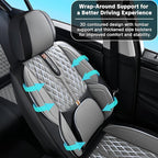 Car Seat Cover Set, Black and Gray, Automotive Interior Accessories, with Lumbar Support, Premium Nappa Leather, Waterproof, Protects and Upgrades Your Car Interior, Fits Most Vehicles