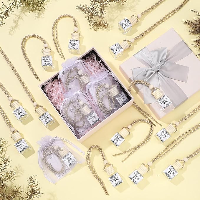 18 Set Employee Appreciation Gifts Bulk Hanging Car Air Freshener Diffuser Car Empty Glass Essential Oil Diffuser Thank You Inspirational Gifts for Coworker Teacher(Flower Thank You)