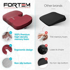 FORTEM Seat Cushion, Office Chair Cushion, Desk Chair Memory Foam, Sciatica Coccyx Tailbone Pain Relief, Pressure Relief, Sitting Pad, for Long Gaming & Sitting, Washable Cover, Non Slip