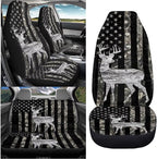 KEIAHUAN Car Seat Covers Full Set of 4 American Flag Deer Camo Hunting Breathable Comfort Auto Interior Seat Protector Front Back Universal Fits Most Cars, Vans, SUVs, Trucks