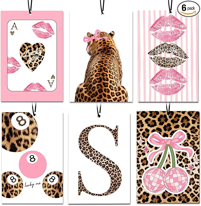 6PCS Leopard Initial S Car Air Freshener,Personalized Letter Car Accessories,Initial Gifts for Women and Men New Driver Auto Decor Rearview Mirror Hanging,Aromatherapy for Cars Interior or Locker