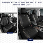 Skechers Air-Cooled Memory Foam Seat Cover, Mesh Thick Car Seat Covers,Piping Leather Car Seat Covers Front Seats, Airbag Compatible, Automotive Comfort for Most Cars, Vans, Trucks, SUV, Beige