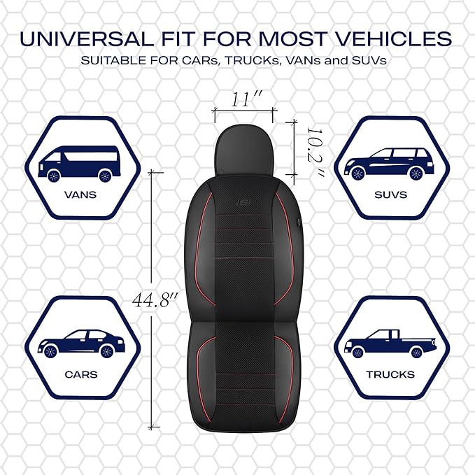 Skechers Air-Cooled Memory Foam Seat Covers,Thick Car Seat Covers,Leather Piping Car Seat Covers Front Seats,Airbag Compatible,Automotive Comfort Universal Fit Most Cars,Vans,Trucks,SUV,Red