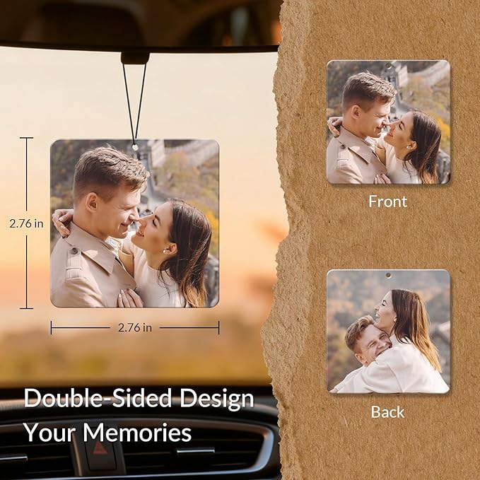 HINFKA Custom Air Fresheners with Picture, Personalized Double Sided Photo Air Freshener, Customized Gifts for Men Women Pet Lovers (Square)