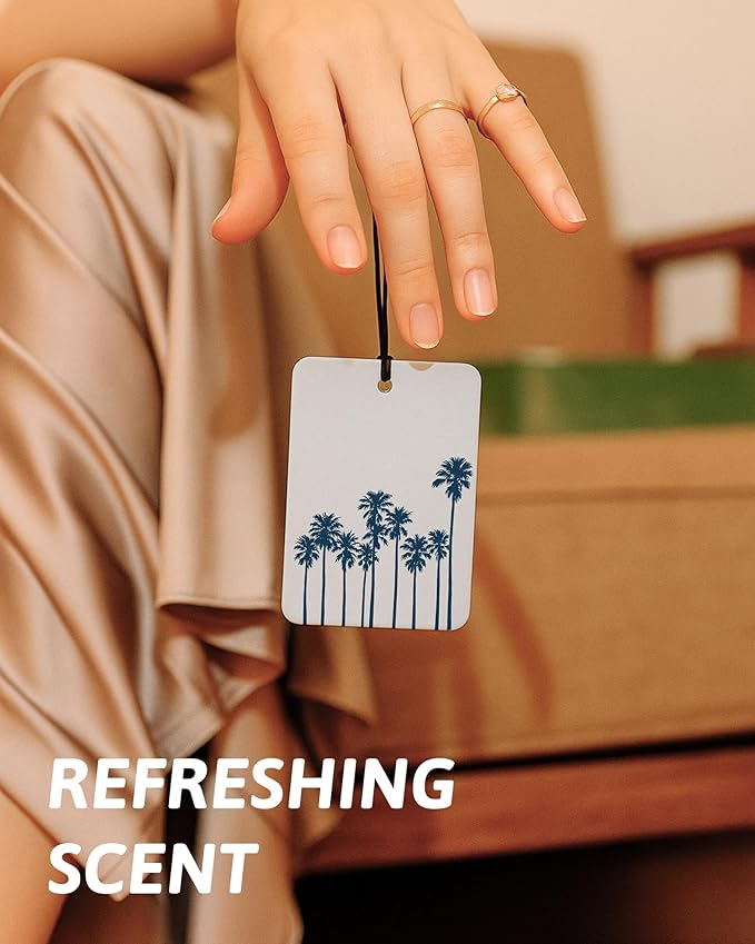 Preppy Blue Beach Car Air Freshener 4 Pcs, Coastal Coconut Tree Starfish Ocean Hanging Air Freshener for Closet Drawer Books, Girly Beachy Car Accessories Mirror Decor for Women