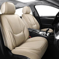 Chezope Car Seat Covers Full Set, Beige Leather Seat Covers, Breathable Front and Back Car Seat Protectors, Wear-Resistant Seat Covers Universal Fit for Most Cars SUV Truck (Beige-Solid, Full Set)