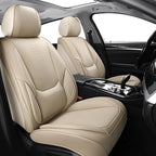 Chezope Car Seat Covers Full Set, Beige Leather Seat Covers, Breathable Front and Back Car Seat Protectors, Wear-Resistant Seat Covers Universal Fit for Most Cars SUV Truck (Beige-Solid, Full Set)