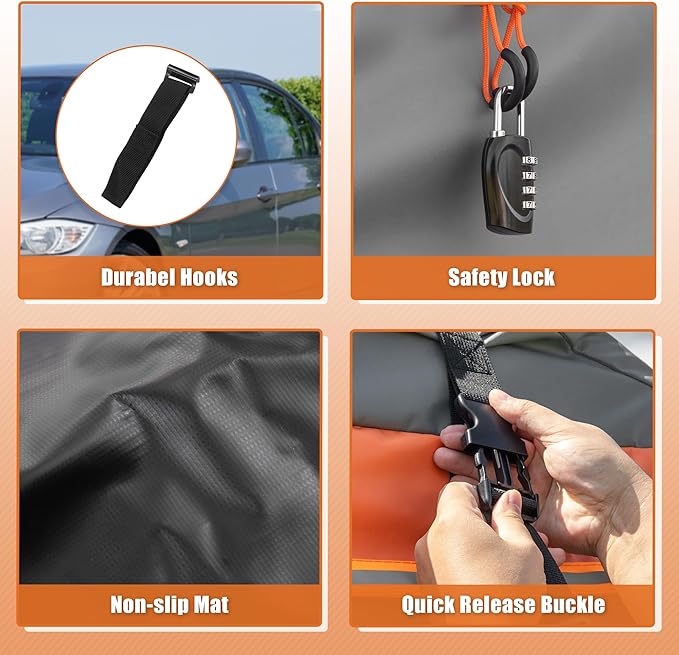 X AUTOHAUX 1000D PVC Waterproof Car Roof Bag Rooftop Cargo Carrier Bag Waterproof Luggage Carriers for Cars with or without Rack Anti-Slip Mat 6 Door Hooks Set - 20 Cubic Feet