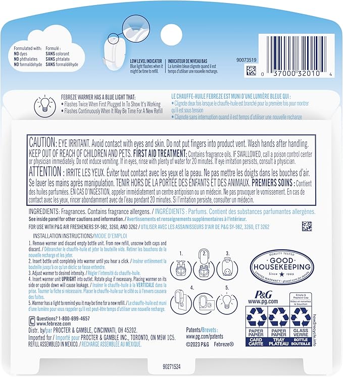 Febreze Plug in Air Freshener and Odor Eliminator, Scented Oil Refill, Gain Original Scent, 0.87 Fl Oz (Pack of 2)