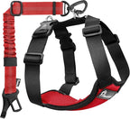 Pawaboo Dog Seat Belt Harness for Car, Dog Car Harness Seatbelt with Double Clips, Adjustable Breathable Pet Vest & Dogs Safety Tether with Elastic Bungee for Small Medium Large Pet, S, Red+Black