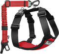 Pawaboo Dog Seat Belt Harness for Car, Dog Car Harness Seatbelt with Double Clips, Adjustable Breathable Pet Vest & Dogs Safety Tether with Elastic Bungee for Small Medium Large Pet, XL, Red+Black