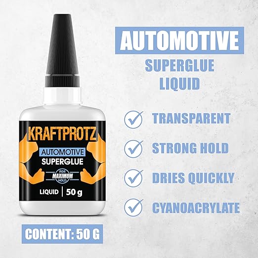 Automotive Superglue Liquid for Cracks in Trim, Panels, Headlights & Clips – 1.76 oz XXL – Ultra Thin, Fast-Drying, Oil & Heat Resistant Bond for Cars, Motorcycles & RVs – KRAFTPROTZ