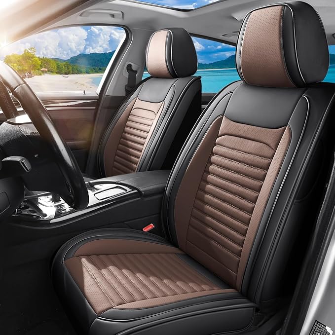 Car Seat Covers Full Set Fit for Toyota Avalon 2001-2022, Premium Faux Leather Car Seat Protector,Breathable Anti-Slip Full Wrapping Edge Seat Covers(Black&Brown,Full Set)