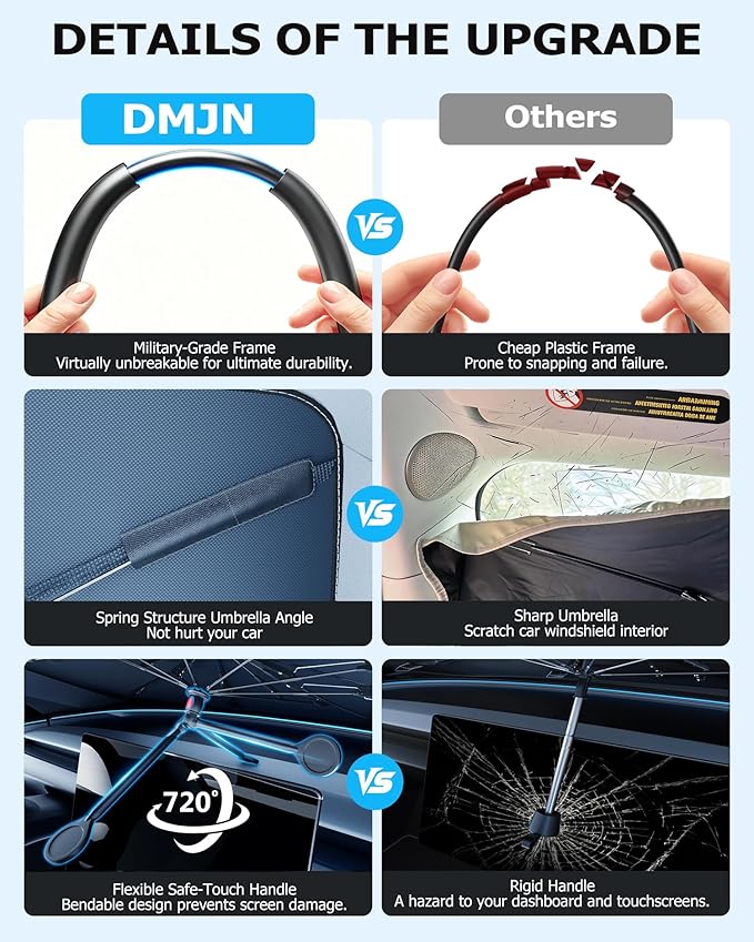DMJN Umbrella Windshield Sun Shade for Toyota Tacoma, Car Sunshade for Front Windshield [Nano Ice-Crystal Coatings] UPF50+ Heat & UV Block, Protect Interior & Keep Cooler