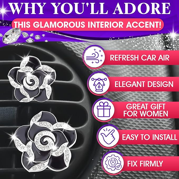 2 Pcs Car Air Freshener Vent Clip Set - Camellia Car Vent Clips Cute Auto Accessories for Women Interior Cute Decor Flower Vehicle Accessories