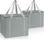 PEASUG 2 Pack Insulated Bags for Food Delivery, XL Pizza Delivery Bags, Large Capacity Cooler Bag Keep Food Warm for Grocery Shopping and Catering, Foldable, Heavy-Duty (Grey)