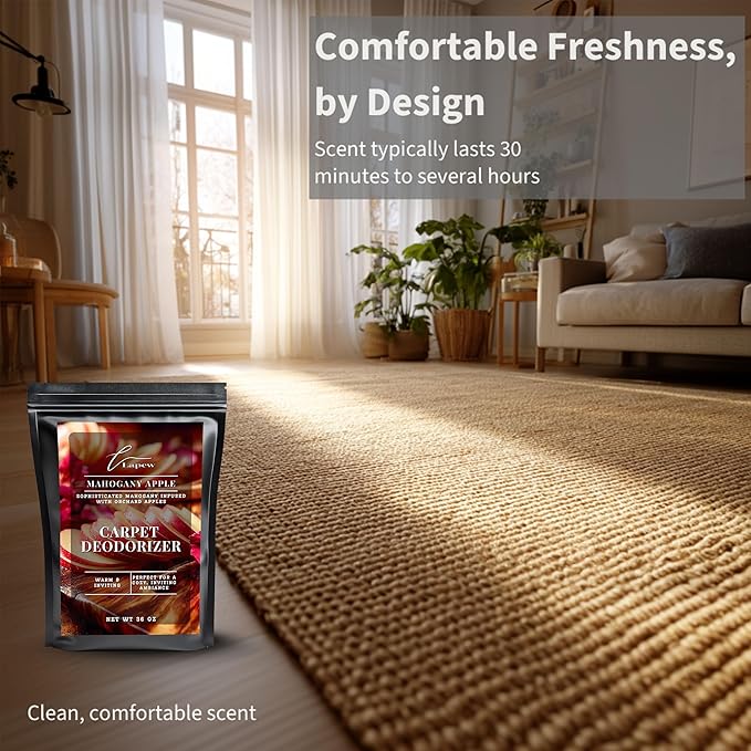 Lapew Mahogany Apple Carpet Deodorizer Powder - Pet Safe Freshener for Vacuuming | Scented Odor Eliminator for Home | 36 oz