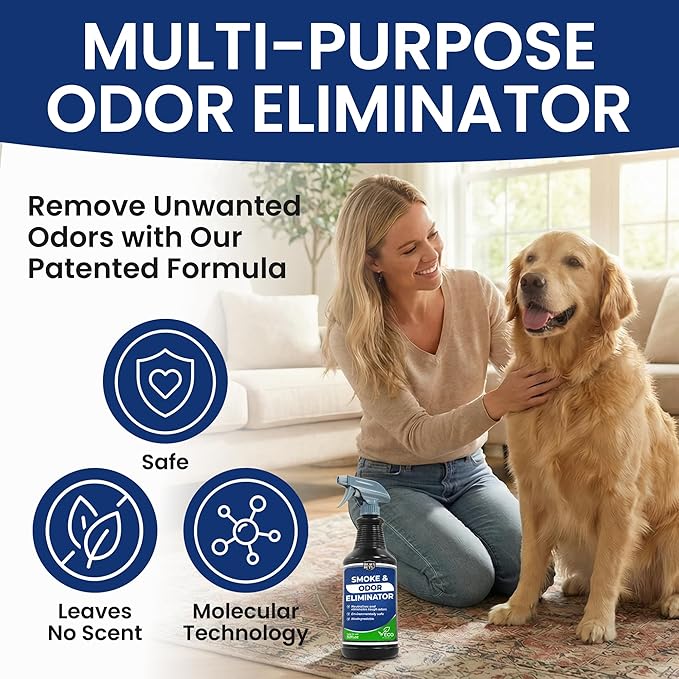 Heavy Duty Odor Eliminator Spray - 32 fl oz - Professional Strength Deodorizer for Pet, Food & Fire Odors - Non-Toxic, Fast-Acting & Residue-Free Formula - Multi-Surface Use