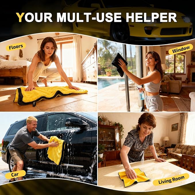 1400 GSM Car Drying Towels Car Detailing– XXL Microfiber Towels for Cars, Trucks(48" x 24"), Ultra-Absorbent, Streak-Free, Scratch-Free, No Water Spots, Double-Twist Pile & Edgeless Design