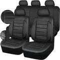 CAR PASS Leather Seat Covers Full Set Universal Water Resistant 3D Foam Back Support, Luxury Comfort Automotive 5 Seat Covers All Season Fit for SUV,Sedan,Van, Airbag Compatible Elegance(Pure Black)