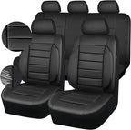 CAR PASS Leather Seat Covers Full Set Universal Water Resistant 3D Foam Back Support, Luxury Comfort Automotive 5 Seat Covers All Season Fit for SUV,Sedan,Van, Airbag Compatible Elegance(Pure Black)