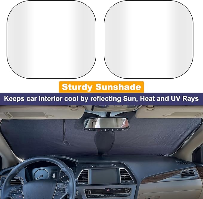 EcoNour 2 Piece Sunshade for Car Windshield, Durable 240T Polyester Car Windshield Shade Blocks UV Rays, Sun Protection for Front Window, Small 29x24, Fits Coupe, Hatchback, Small Sedan, Sports Model