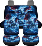 KEIAHUAN 4pcs Car Seat Covers Full Set Blue Dragon American Flag Auto Seat Cover Universal Front and Rear Seat Covers Light Breathable Automotive Interior Accessories for SUV,Sedan,Truck