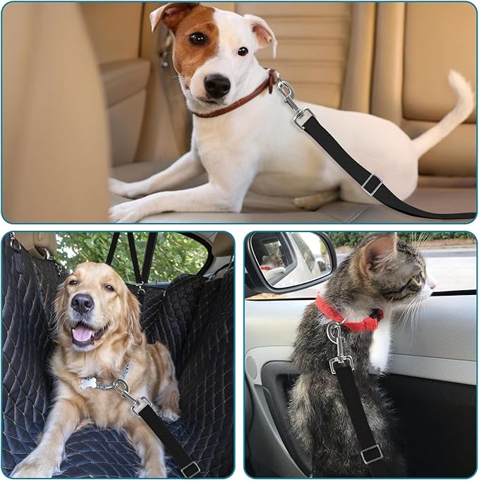 Adjustable pet cat and Dog car seat Belt，The Lanyard is Flexible and Adjustable from 20 to 33 inches(Black)