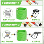 PWACCS Pressure Washer Hose, 25 FT 3/8" Quick Connect Power Washer Hoses Kink Resistant for Cold/Hot Water, Steel Wire Braided Pressure Hose, M22 14 Fittings, 4000 PSI