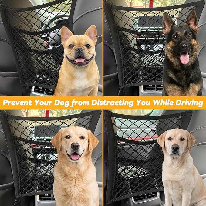 Dog Car Net Barrier for SUV Pet Barrier for Dog & Child Drive Safety Barrier with Mesh Pockets, Seat Back Net Bag Storage, Pouch Travel Accessory, Easy to Install