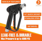 JOEJET Pressure Washer Gun with Swivel, Short Power Washer Gun with 5 Spray Nozzle Tips, 3/8" Quick Connect Plug and M22-14/15mm Fittings