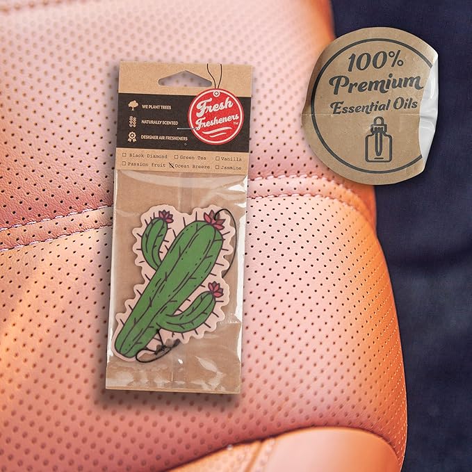 Fresh Fresheners Cute Funny Car Air Fresheners 4 Pack Scented With Premium Oils (Cactus)