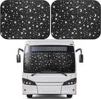 Moukeren 2 Pcs RV Windshield Sun Shade Foldable RV Window Covers for Car Accessories Reflective Windshield Cover UV Sun Heat Protector for RVs, Trucks, Motorhomes, Large Bus (Star Moon,41.5 x 50 Inch)