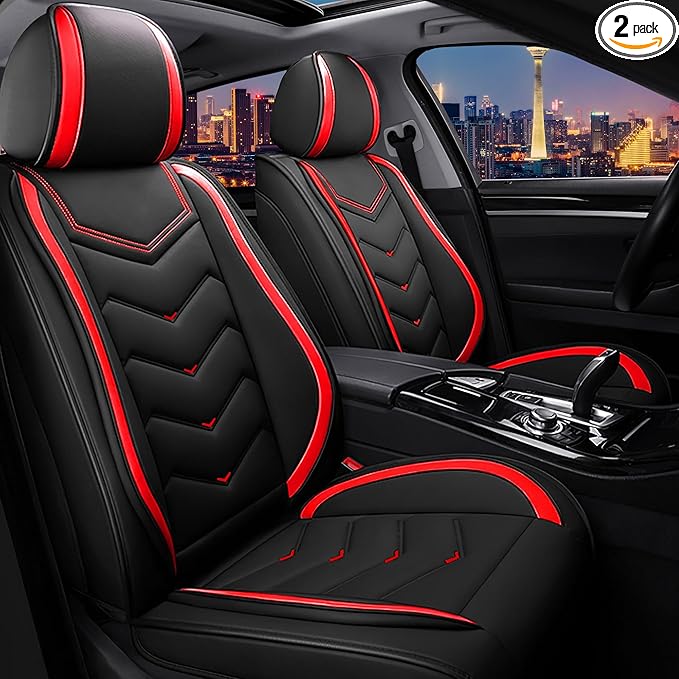 CTDS Car Seat Covers for Nissan Sentra 2000-2026, Stylish Sport Seat Cover, Premium Nappa Leather Car Seat Cover. Automobile Seat Covers Sets.(Standard 2 Seats/Black Red)