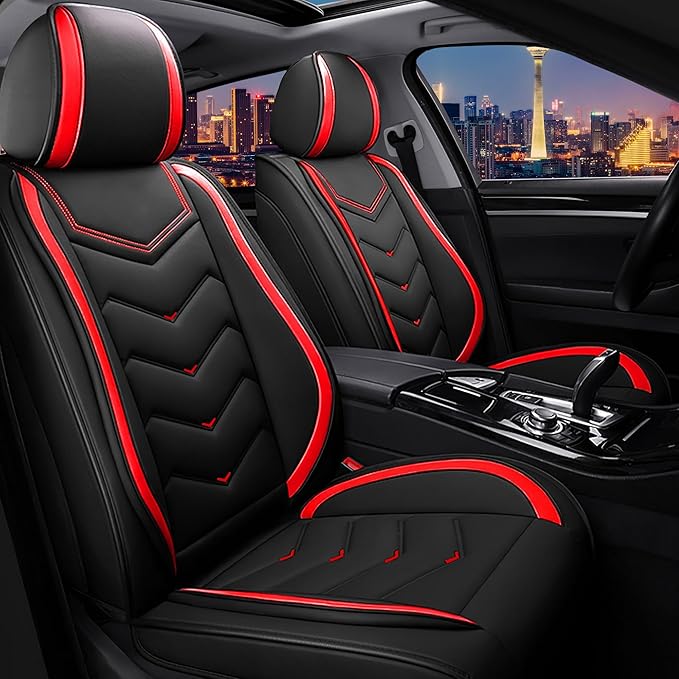 CTDS Car Seat Covers for Ford F-150 2000-2026, Stylish Sport Seat Cover, Premium Nappa Leather Car Seat Cover. Automobile Seat Covers Sets.(Standard 2 Seats/Black Red)