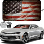 Autoamerics 1-Piece Windshield Sun Shade Grunge American Flag - 1 USA Design - Foldable Car Front Window Sunshade for Most Sedans SUV Truck - Blocks Max UV Rays and Keeps Your Vehicle Cool - Small