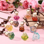 Mudder 50 Pcs Gradient Hanging Car Air Freshener Empty Clear Glass Diffuser Bottles for Essential Oils Perfume Pendant for Women Guests Wedding Favors Employee Appreciation Gifts(Rhombus,Colorful)