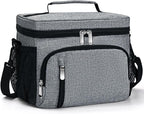 Insulated Lunch Bag for Men & Women, 9L Leakproof Lunch Box Soft Cooler Tote with 5 Pockets, 600D Oxford, EVA Lining, Adjustable Strap for Work, Picnic, Beach&Travel-Grey