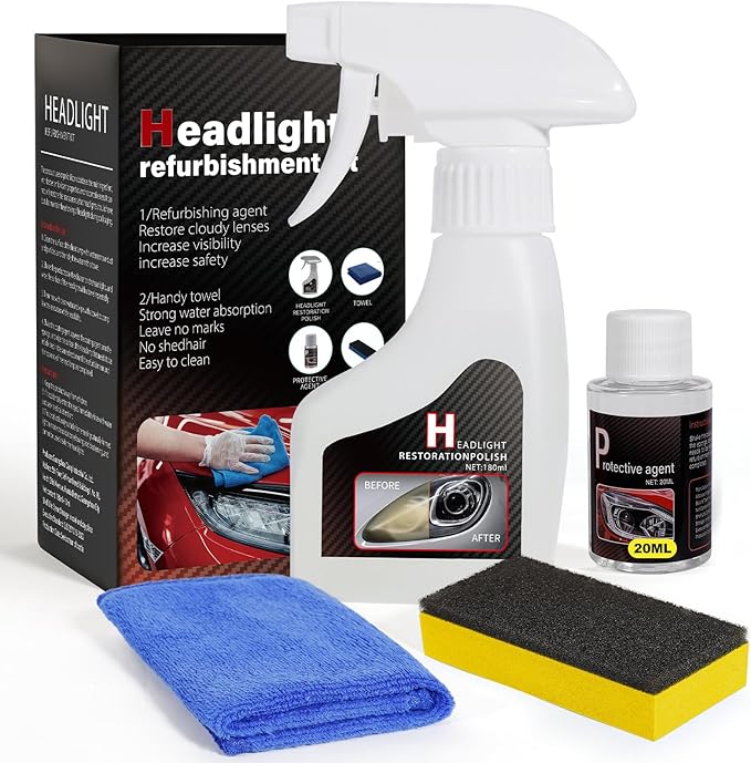 Advanced Car Headlight Restoration Kit: Erase Yellowing & Oxidation Restores Clarity with Long-Lasting UV & Hydrophobic Ceramic Shield - Restoration Fluid Kit for Cars, Trucks and SUVs