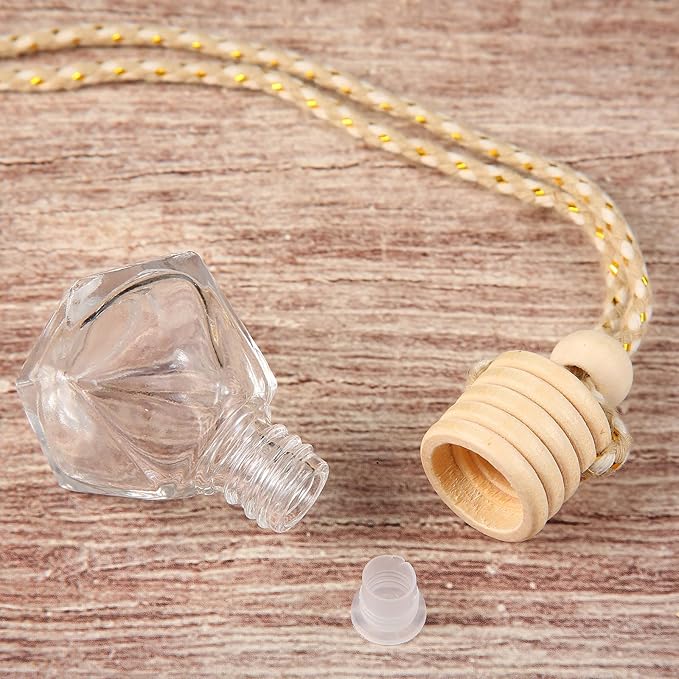 Patelai 12 Pcs 8ml Hanging Car Air Freshener Perfume Bottle Empty Clear Glass Essential Diffuser Oil Aromatherapy Fragrance Perfume Pendant Glass Bottle Decor(Classic Style)