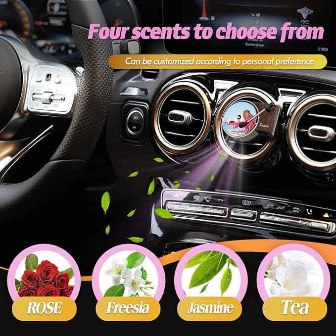 Personalized Custom Car Air Freshener, Double Sided Custom Photo, Record Player Shaped Fragrance Vent Clip, Unique and Cute Car Interior (12 Count, Changpian E)