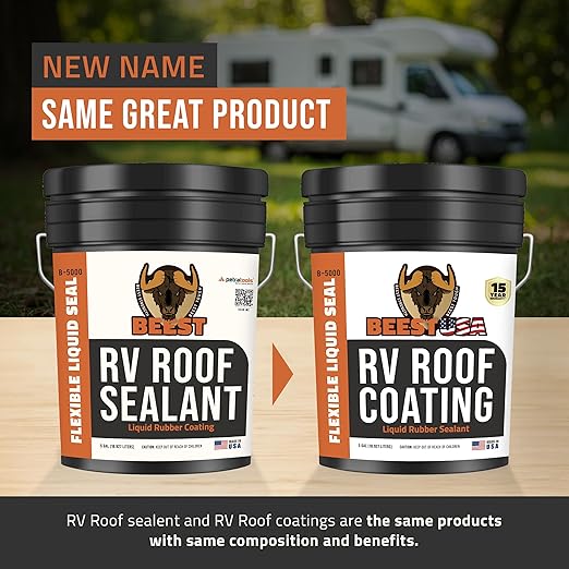 BEEST RV Roof Coating White, 5 Gallon Covers up to 250 sq ft (2 Coats), Solar Reflective & Waterproof Sealant| Elastomeric Leak Repair Coating, Liquid Rubber RV Roof Sealant for Trailer, Camper & More