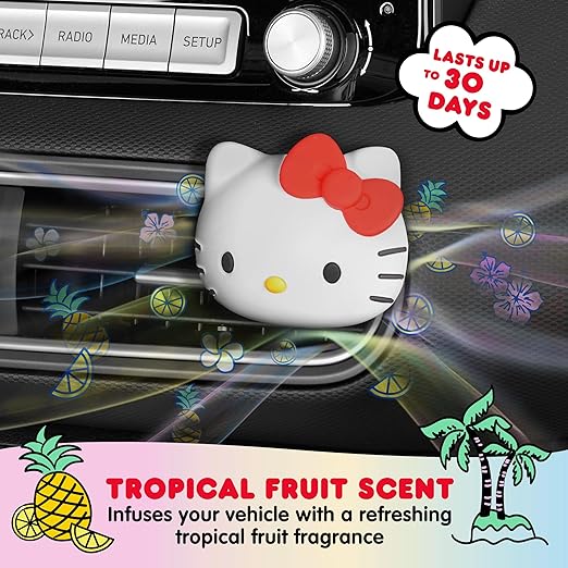 Sanrio Hello Kitty Car Air Freshener for Cars Trucks SUVs, Hello Kitty and Friends Cute Car Accessories for Women Car Decor Hello Kitty Car Accessories, Replaceable Scent Pods - Tropical Fruit Scent