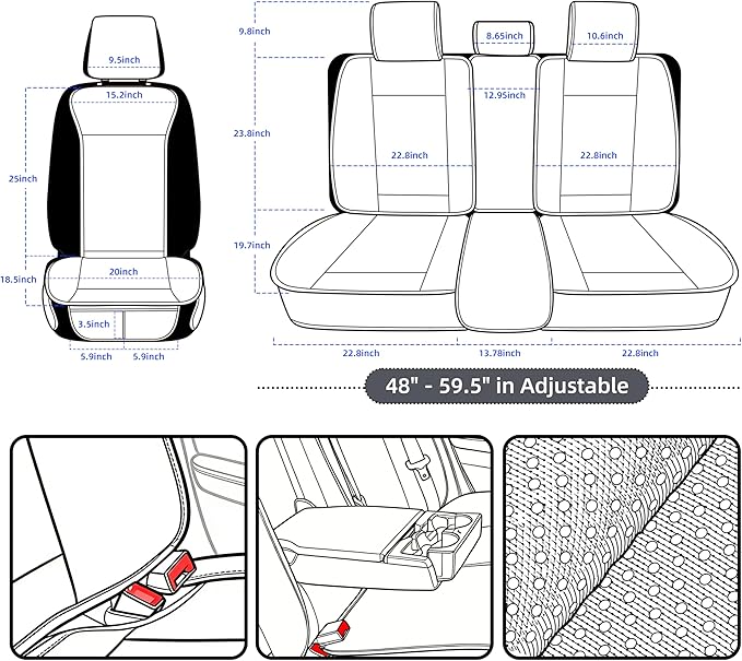 Elantrip Car Seat Cover Full Set Leather Car Seat Protector Universal fit for Most Cars SUVs and Trucks Water Proof Front and Rear Seat Protector Gray