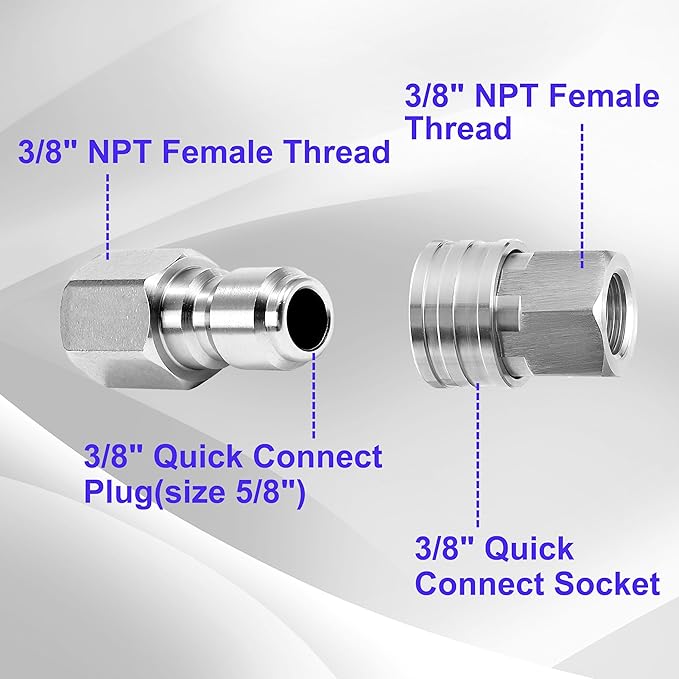 M MINGLE Pressure Washer Adapter, 2 Sets 3/8 Inch Quick Connect Fittings, Stainless Steel Pressure Washer Fittings, Male and Female Power Washer Quick Disconnect Kit, 5000 PSI